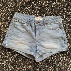 Pinstripe striped jean denim short shorts cuffed